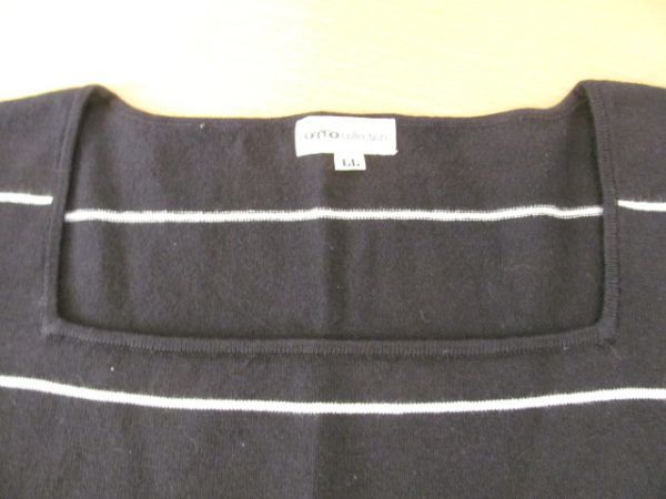(44419)Otto Collection　オットーコレクション　ボーダー　スクエアネック　ニット　セーター　半端袖　ネイビー系　LL　保管品_特に目立った汚れはありません。