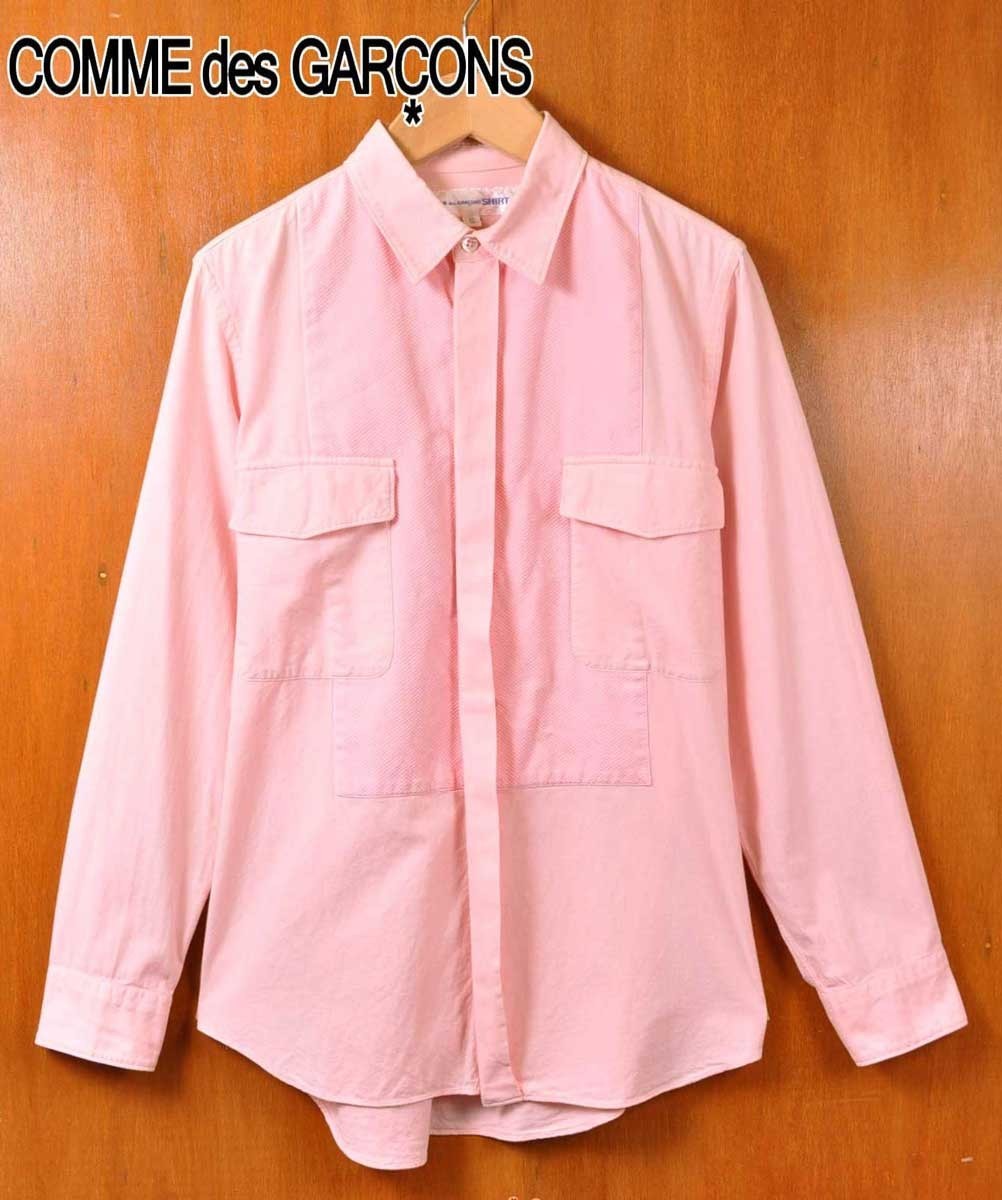 コム・デ・ギャルソン シャツ コットン 長袖シャツ ピンク フロント切り替え メンズS(19646
