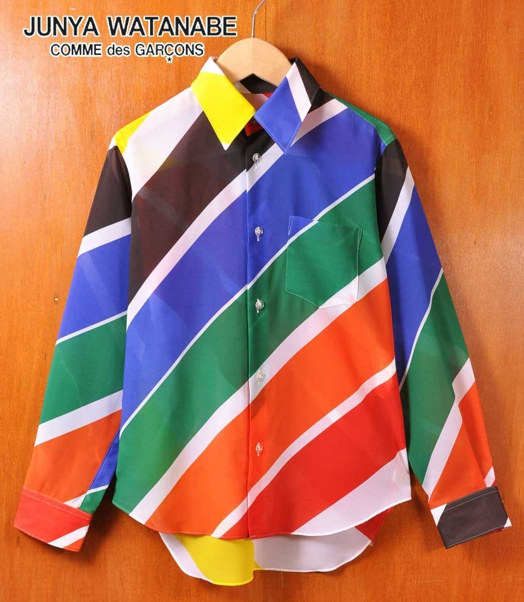  Junya Watanabe com *te* Garcon polyester long sleeve shirt multicolor diagonal stripe pattern lady's S(18997