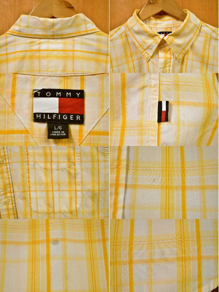 ビッグサイズ トミーヒルフィガー 長袖シャツ 薄手 ボタンダウン ホワイト×オレンジ チェック柄 XL相当(24605_画像3