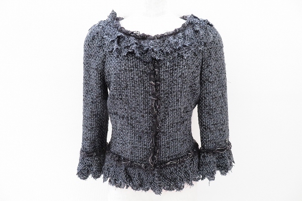 apc シャネル CHANEL ジャケット ツイード 36 グレー 06A 黒
