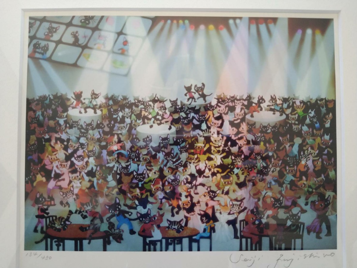 藤城清治 直筆サイン入り 版画作品『猫たちのパーティー 藤城清治 直筆サイン入り 版画作品『猫たちのパーティー