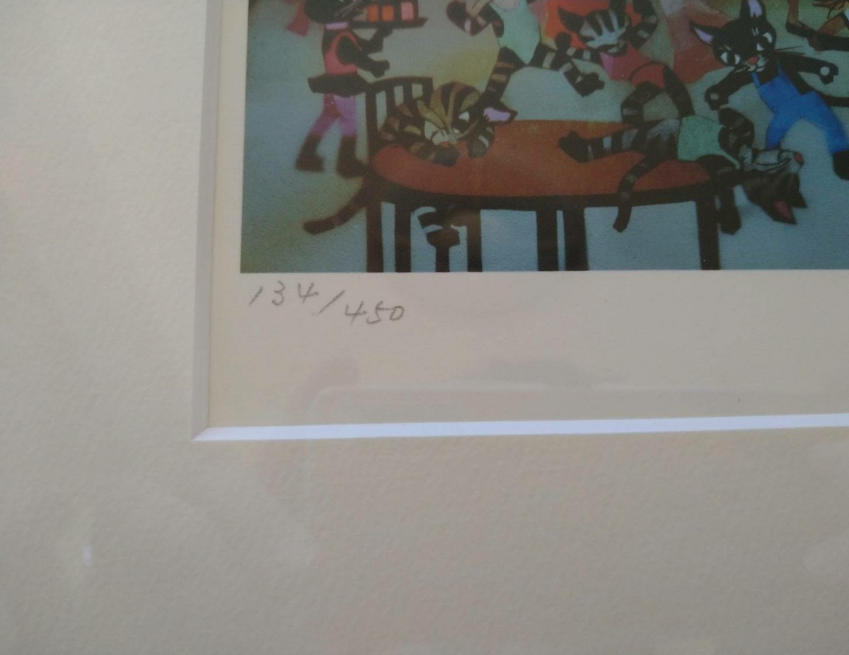 藤城清治 直筆サイン入り 版画作品『猫たちのパーティー 藤城清治 直筆サイン入り 版画作品『猫たちのパーティー