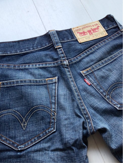 【即決】W31 リーバイス502 levi's ユーズドヒゲ加工　オレンジイエローステッチ　Ne:Classic ストレート　裾チェーンステッチ仕様