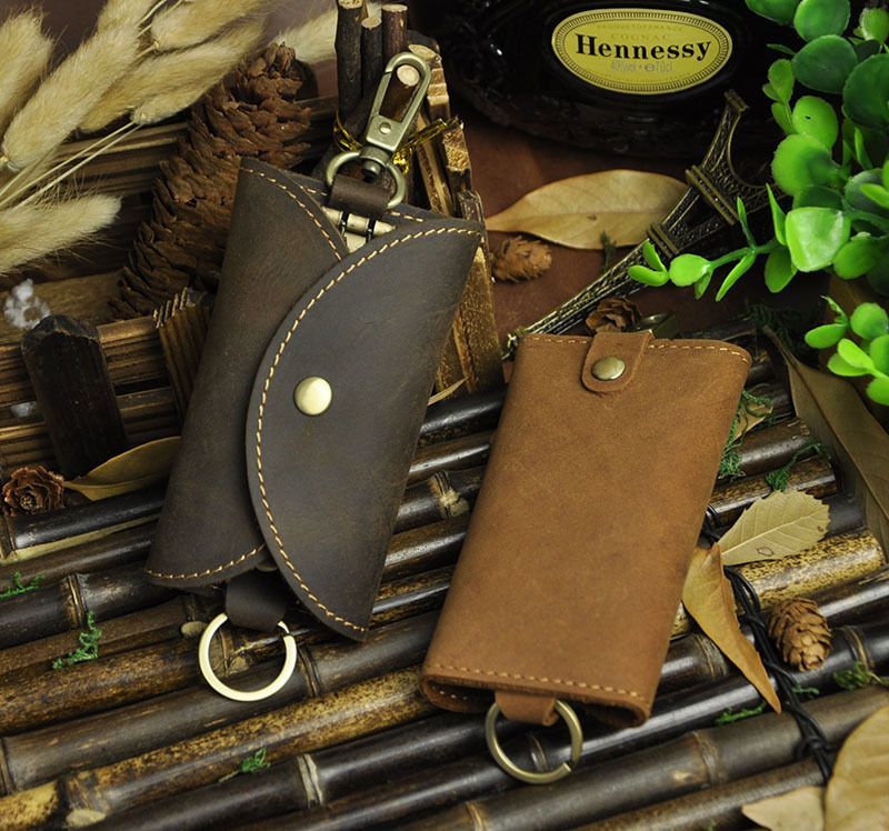  hand made smart key correspondence Vintage kau leather key case type 3 light brown 