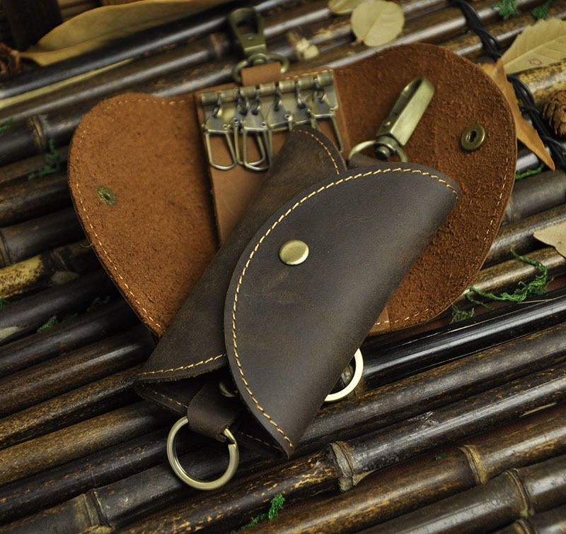  hand made smart key correspondence Vintage kau leather key case type 3 light brown 