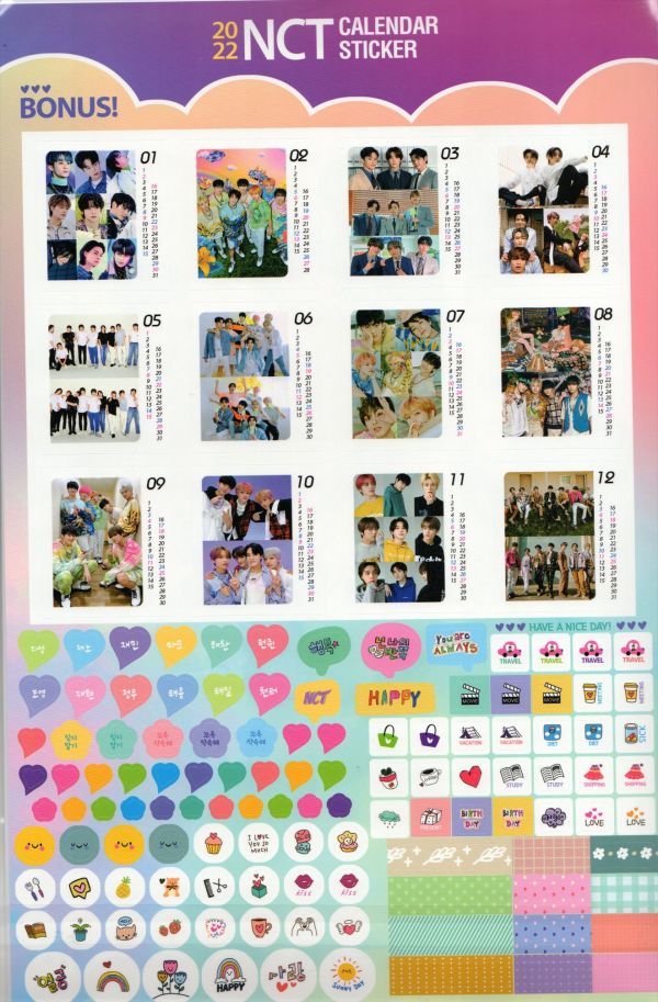 韓国　K-POP☆NCT エヌシーティー☆2022年　壁掛けカレンダー　令和4年　カレンダー　(ステッカー付き)_画像2