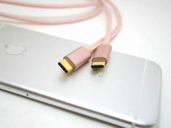 USB type-c ケーブル 2m macbookに最適 ナイロン編み ローズゴールド_画像6