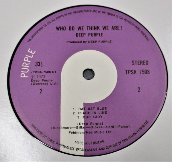 英國盤 LABEL 貼り間違え 彡 Deep Purple/Who Do We Think We Are[UK ORIG'73 Purple Records TPSA 7508]LABAL error. Double-sided SIDE 2_画像5