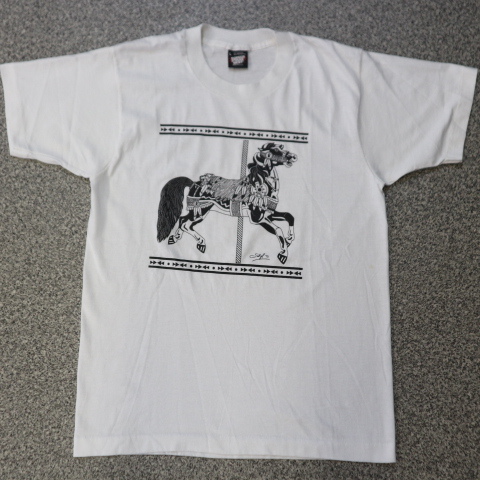 90s USA製 インディアン 馬 Tシャツ L ホワイト Screen Stars ネイティブアメリカン Horse アニマル 動物 半袖 イラスト ヴィンテージ_画像2