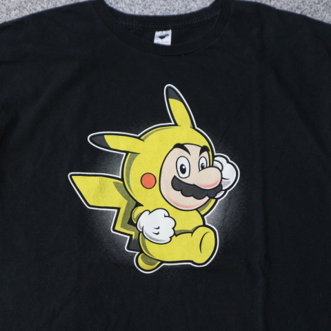 マリオ ピカチュウ Tシャツ L ブラック Super Mario ポケモン 半袖 イラスト パロディ ユーモア キャラクター アニメ ゲーム イラスト キャラクター 売買されたオークション情報 Yahooの商品情報をアーカイブ公開 オークファン Aucfan Com