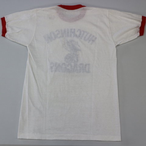 70s HUTCHINSON DRAGONS リンガー Tシャツ M ホワイト レッド ドラゴン 龍 イラスト 半袖 ロゴ チーム USA ヴィンテージ_画像7