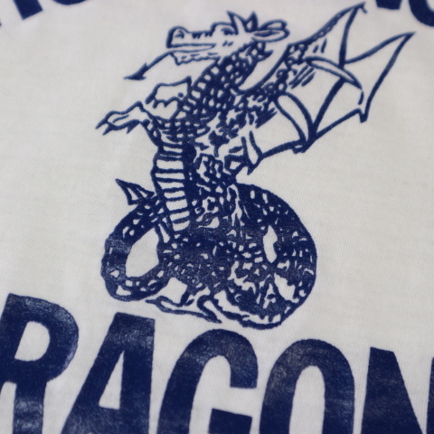 70s HUTCHINSON DRAGONS リンガー Tシャツ M ホワイト レッド ドラゴン 龍 イラスト 半袖 ロゴ チーム USA ヴィンテージ_画像4