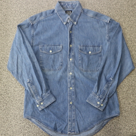 90s OLD GAP DENIM デニム ボタンダウンシャツ M 無地 長袖 シャツ オールド ギャップ_画像2