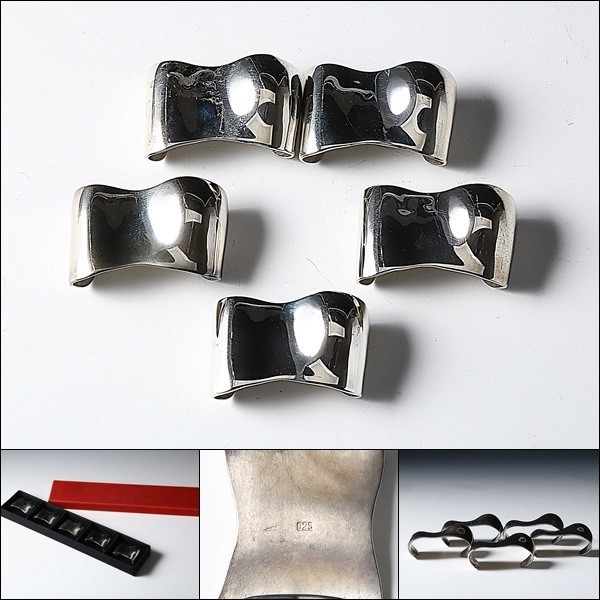 U07864 純銀 スターリング シルバー 箸置 五ケ 工芸品 /499