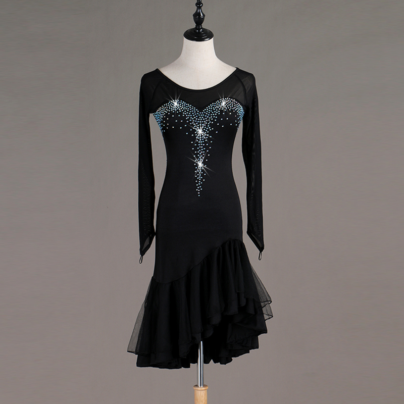 最新入荷レディース社交ダンスラテン競技ドレス　社交ダンスタンゴドレス　ブラック　SーXXL　サイズ調整可