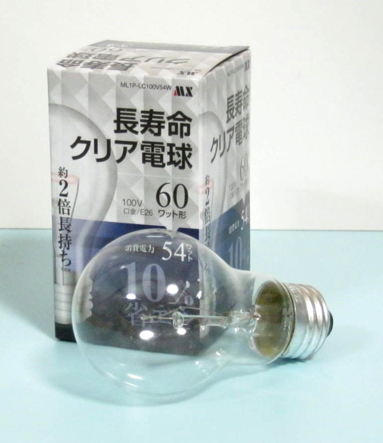 長寿命クリア電球60W形・ml1p-lc100v54w