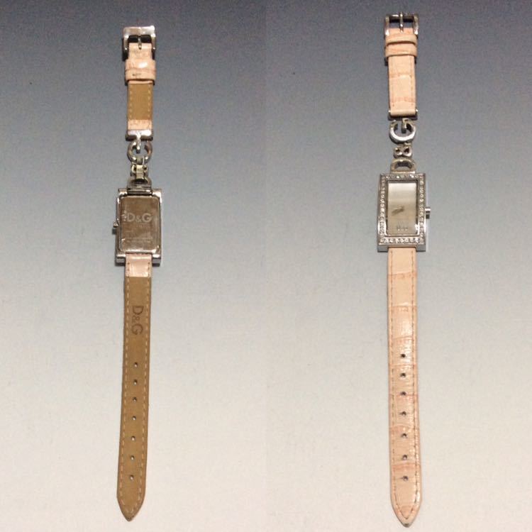 DOLCE&GABBANA Dolce & Gabbana D&G TIME square rhinestone pink leather leather belt lady's watch wristwatch 