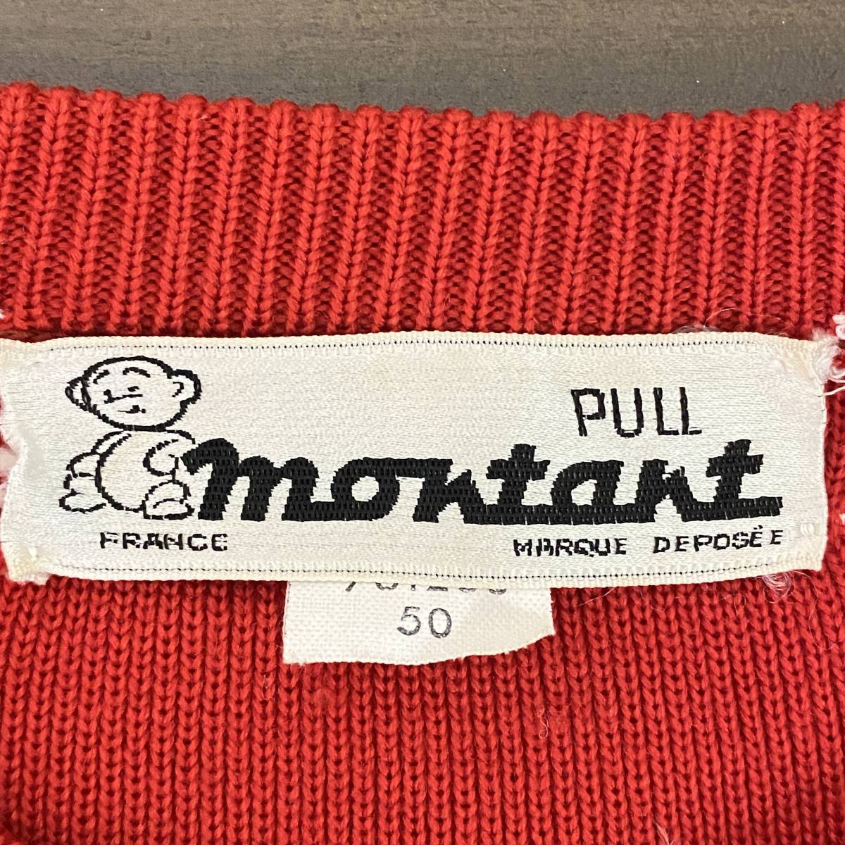 70年代【Montant】モンタン スリーブライン スキー ニット セーター クルーネック ウールマーク ロゴ レトロ 高級 70s ビンテージ