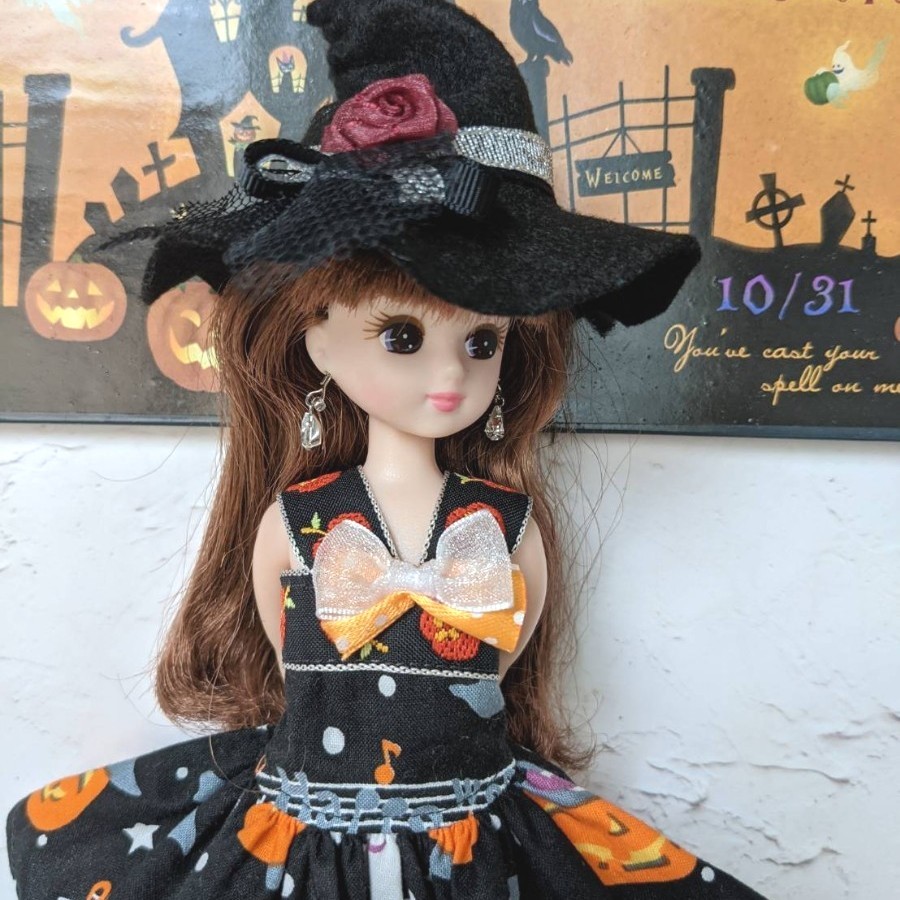 リカちゃん 服 洋服 ハンドメイド ワンピース 4点セット 着せ替え 手作り アウトフィット ハロウィン コスプレ 衣装