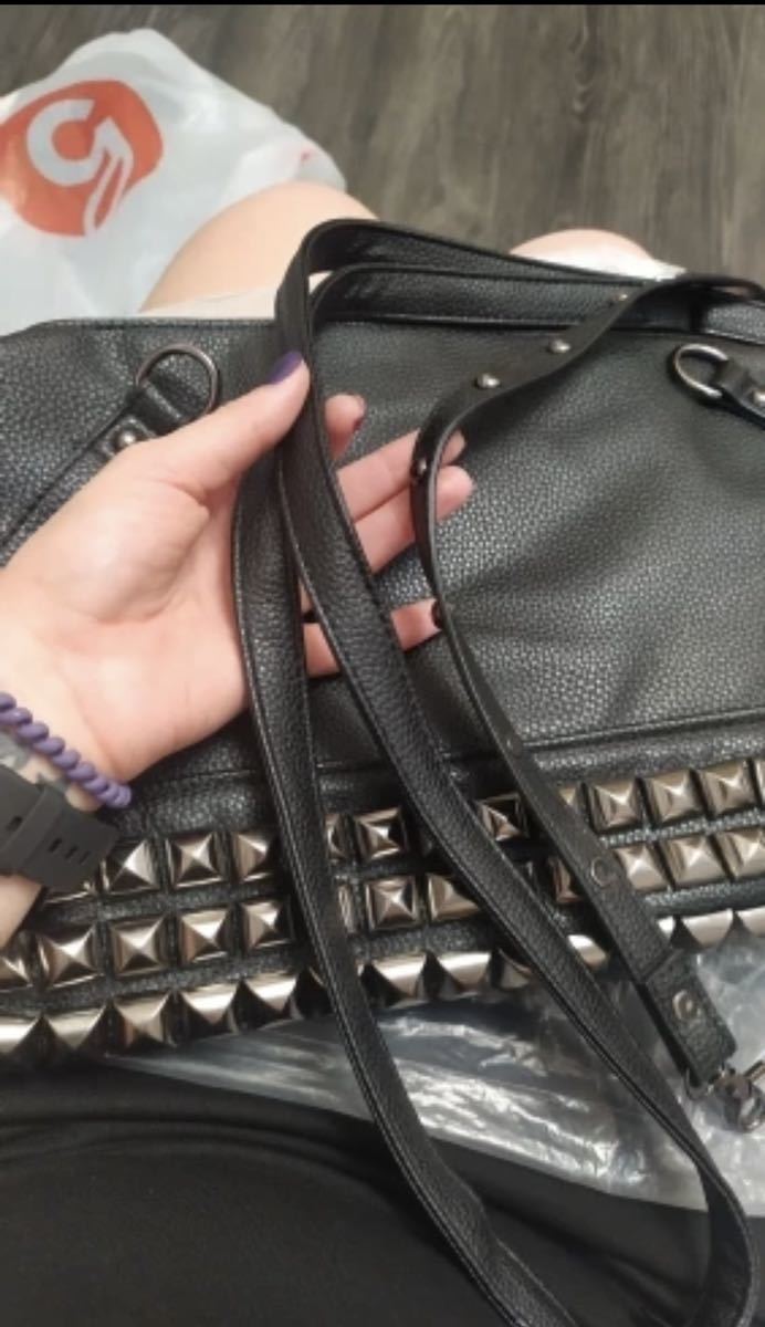 [ new goods & the lowest price ] lock punk bag lady's studs attaching bag handbag PU leather O shoulder bag bag Cross body 