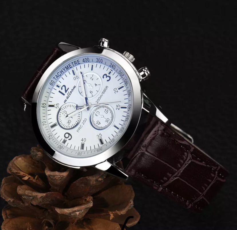新品最安値 メンズ　ローマ数字　ブルーレイガラス腕時計 レザーアナログクォーツビジネス腕時計_画像5