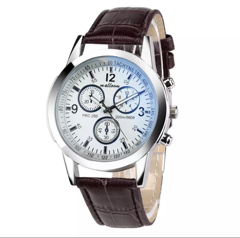 新品最安値 メンズ　ローマ数字　ブルーレイガラス腕時計 レザーアナログクォーツビジネス腕時計_画像3