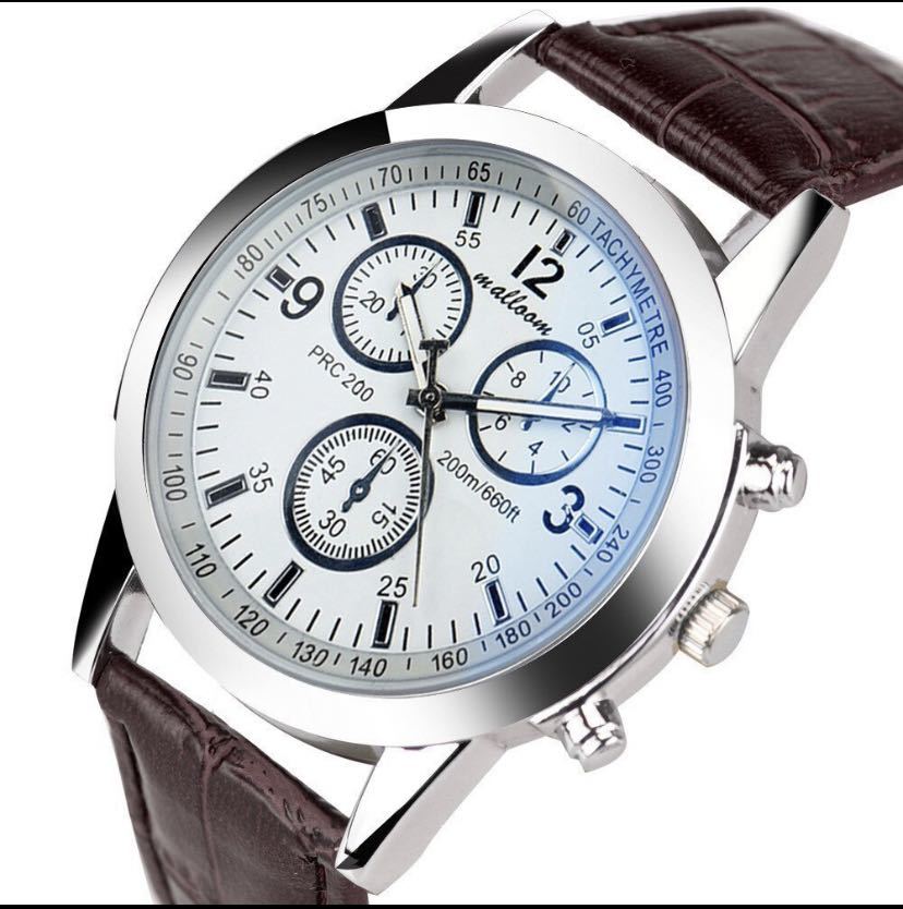 新品最安値 メンズ　ローマ数字　ブルーレイガラス腕時計 レザーアナログクォーツビジネス腕時計_画像1