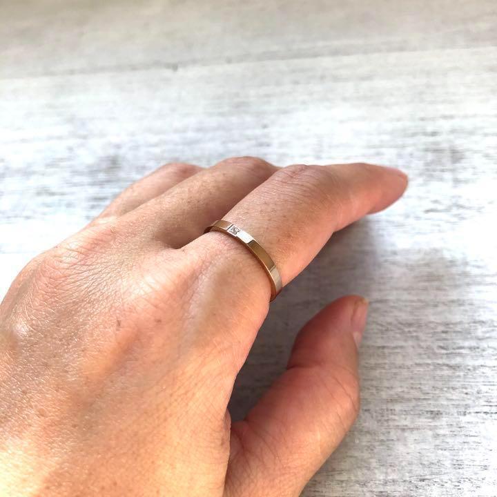 アレルギー対応！ステンレス製2mmCZピンクゴールドリング 指輪