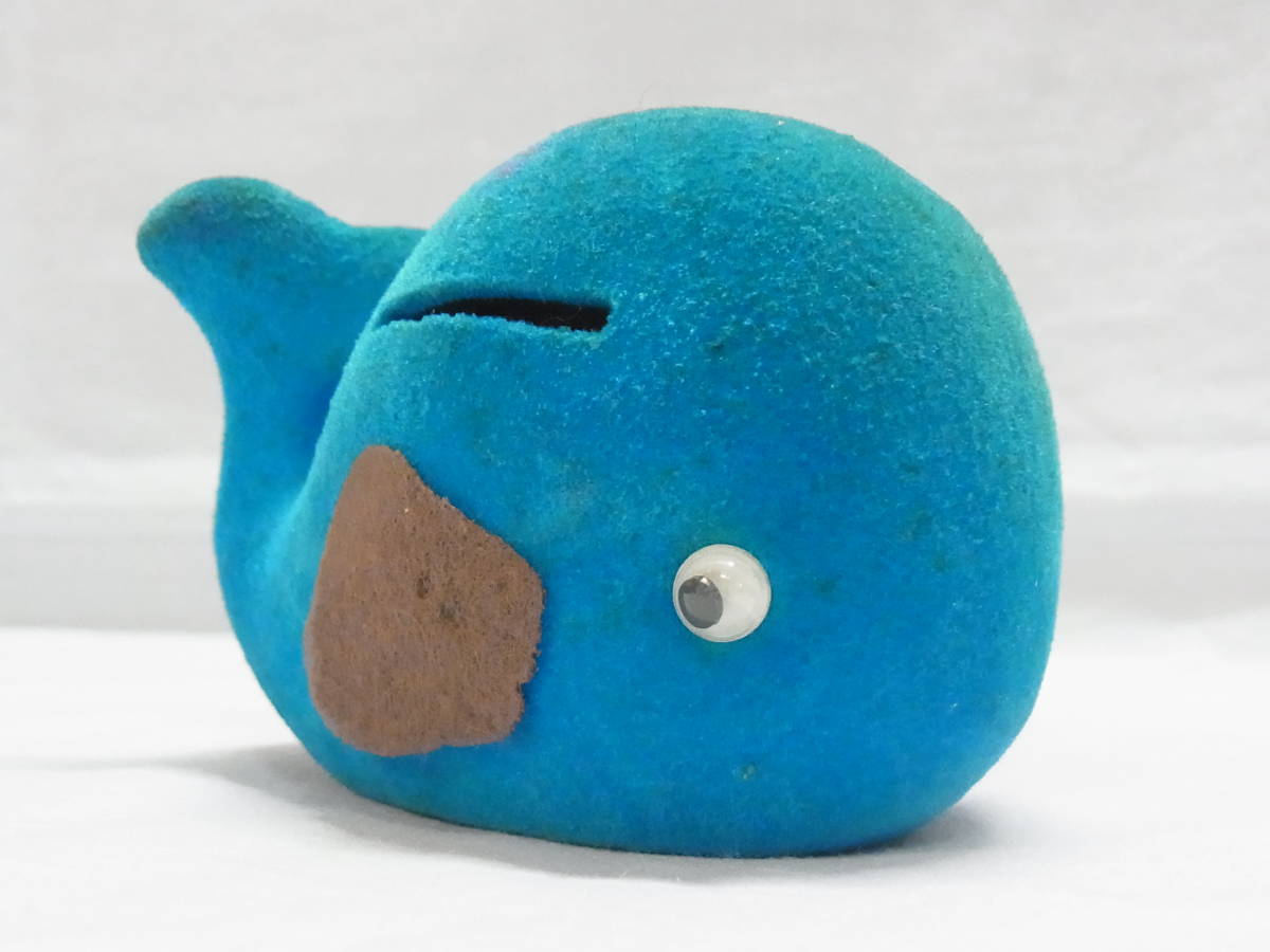  retro blue * blue pig san & whale savings box flocky doll * Showa Retro .. pig pig whale . fish blue blue ceramics ceramics made retro *60