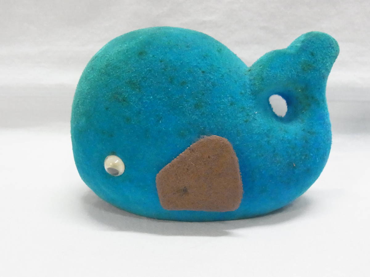  retro blue * blue pig san & whale savings box flocky doll * Showa Retro .. pig pig whale . fish blue blue ceramics ceramics made retro *60