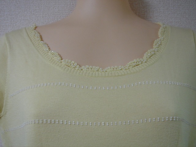 * PROPORTION BODY DRESSING Proportion Body Dressing pastel yellow summer knitted cut and sewn beads decoration * USED *