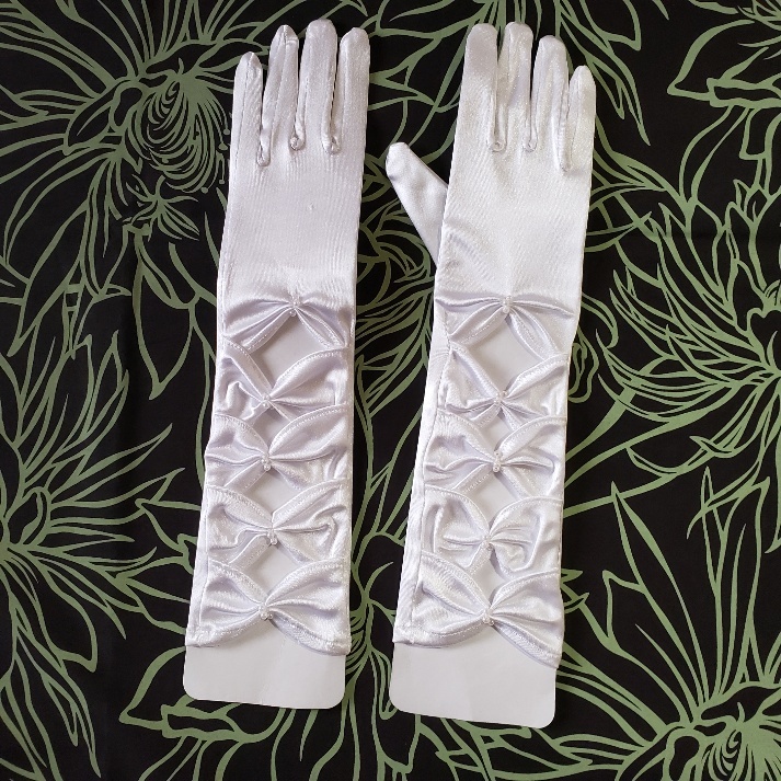  formal wedding gloves Princess glove ribbon satin glove fake pearl color white size total length approximately 35 new goods 