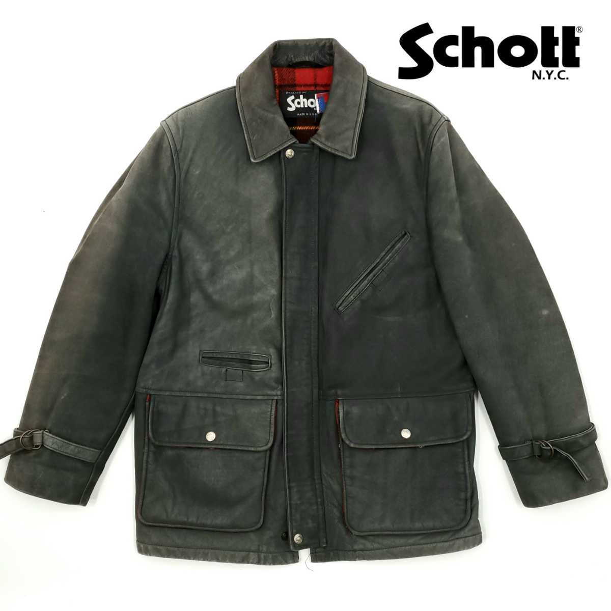 店舗良い レザージャケット Schott 【美品】米国製 コート 黒 着用感M 