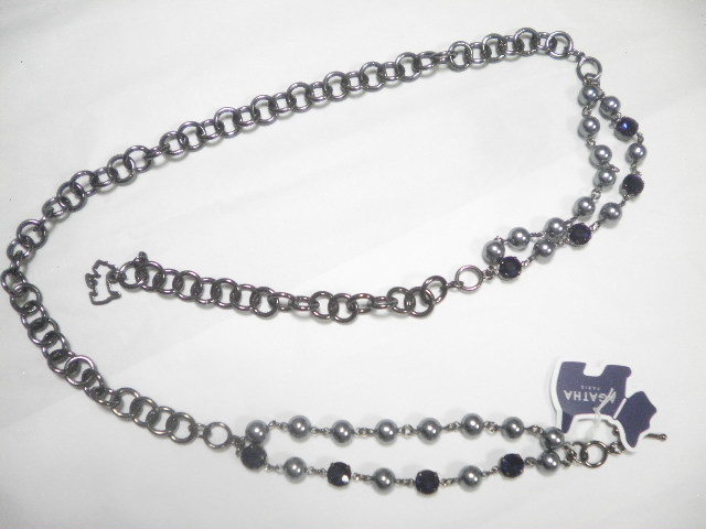 AGATHA PARIS Agata * new goods * rhinestone / black pearl attaching chain belt * gun metallic series color 