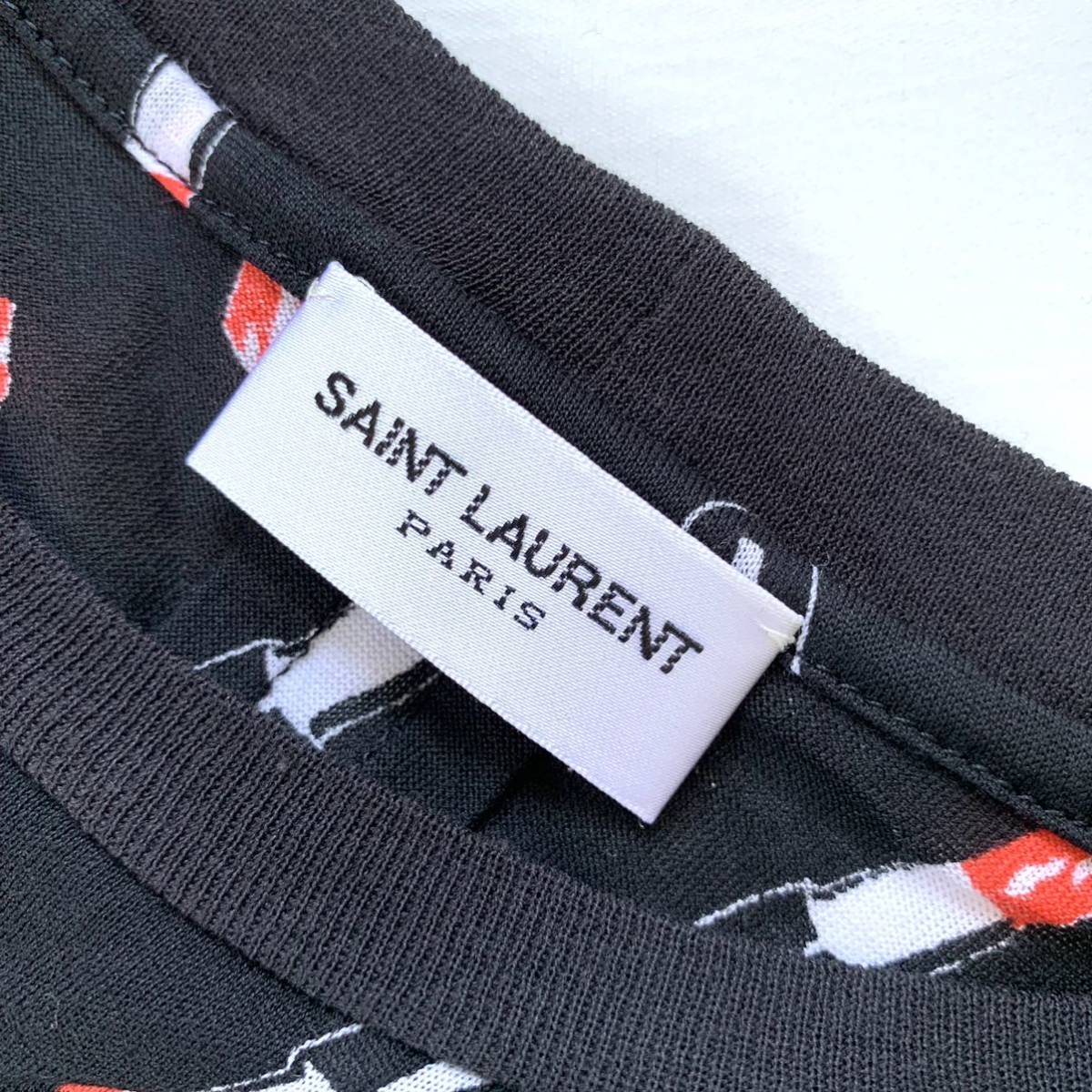 【送料無料】Saint Laurent サンローラン　リップ　総柄　Tシャツ　メンズ　半袖　ブラック　黒　ケリングタグ