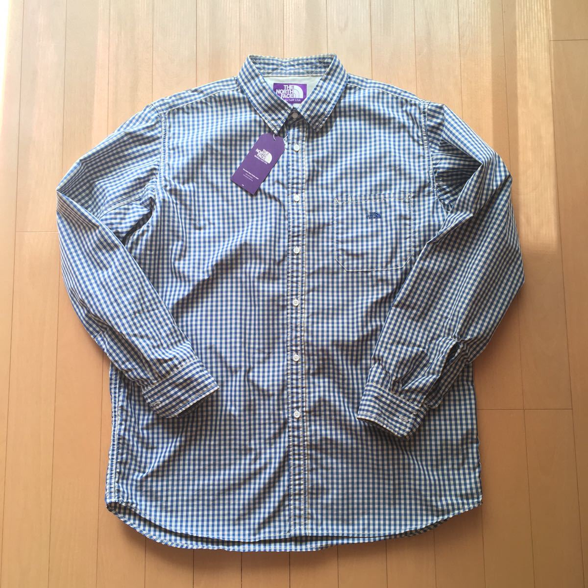 NORTH FACE PURPLE LABEL NT3806N Cotton Polyester Broad Check Big Shirt L ブルー ギンガムチェック 限定 新品同様 パープルレーベル