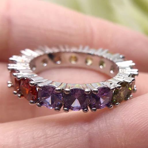  multicolor Cubic Zirconia. elegant ring * lady's ring silver accessory color stone garnet amethyst new goods cz