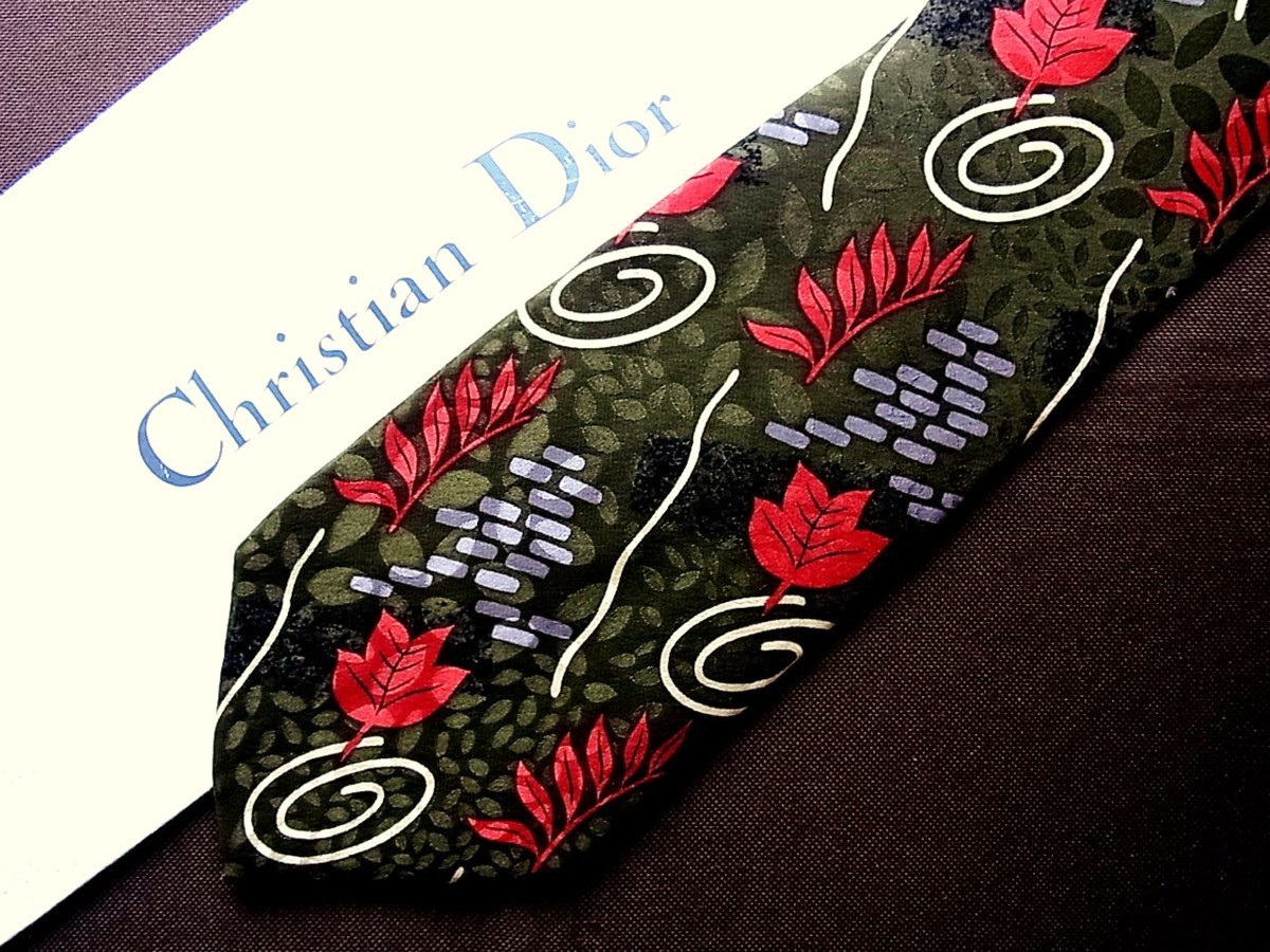 371c 良品 花 植物 イラスト 柄 ディオール Christian Dior ネクタイ ファッション