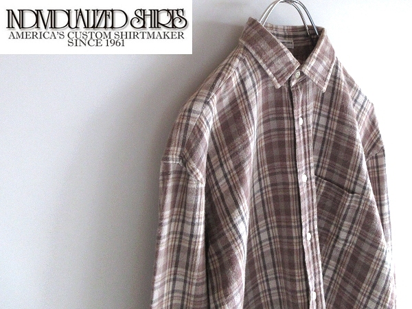 INDIVIDUALIZED SHIRTS インディビジュアライズドシャツ コットン ワイド チェックフランネルシャツ 14 ブラウンベージュ USA製 国内正規品_画像1