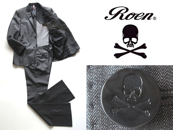 男女兼用 美品 Roen ロエン ポリウールヘリンボーン ロゴ裏地 スカル釦 2Bテーラードジャケット&パンツ スーツ セットアップ 上下 Y5 170cm グレー その他 男女兼用 美品 Roen ロエン ポリウールヘリンボーン ロゴ裏地 スカル釦 2Bテーラードジャケット&パンツ スーツ セットアップ 上下 Y5 170cm グレー その他