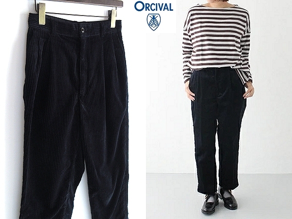 【新発売】 ORCIVAL オーシバル Bshop/ビショップ取扱 日本製 ネイビー 0 2タックテーパードパンツ ワイド ハイウエスト 太畝コーデュロイ 2017AW Sサイズ 【新発売】 ORCIVAL オーシバル Bshop/ビショップ取扱 日本製 ネイビー 0 2タックテーパードパンツ ワイド ハイウエスト 太畝コーデュロイ 2017AW Sサイズ