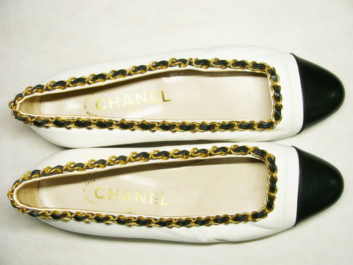 CHANEL シャネル ラウンド メタル チェーン 装飾 バイカラー レザー 革