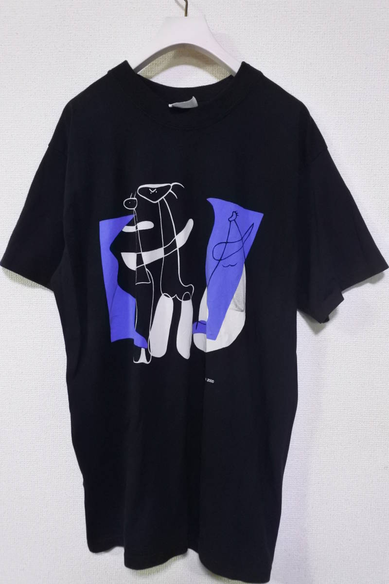 人気沸騰ブラドン 00's Joan Miro 3 personnages sur fond noir Art Tee size L ジョアンミロ アート Tシャツ ユーロ製 希少 イラスト、キャラクター