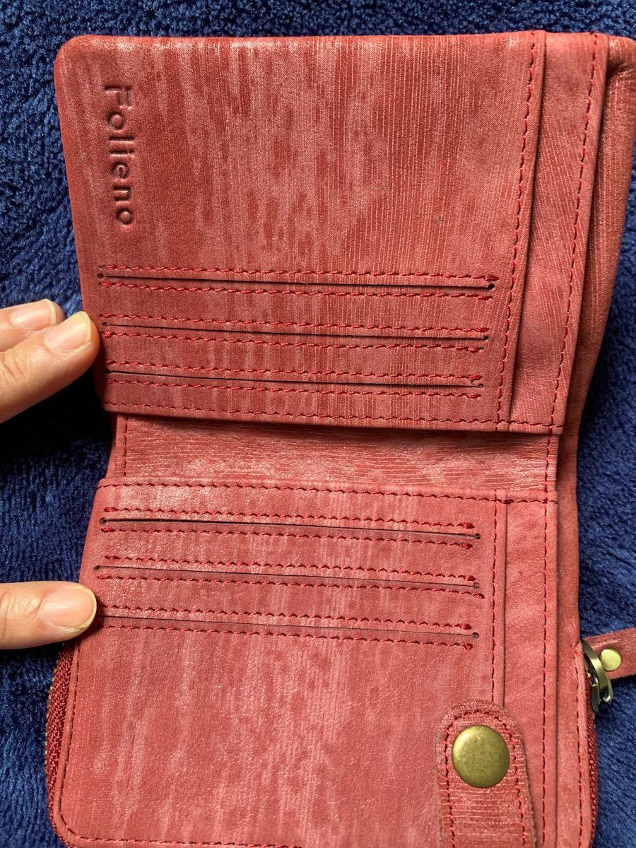 値下げ！！folieno 二つ折り本革財布　日本製　未使用　男女兼用　和紙柄　