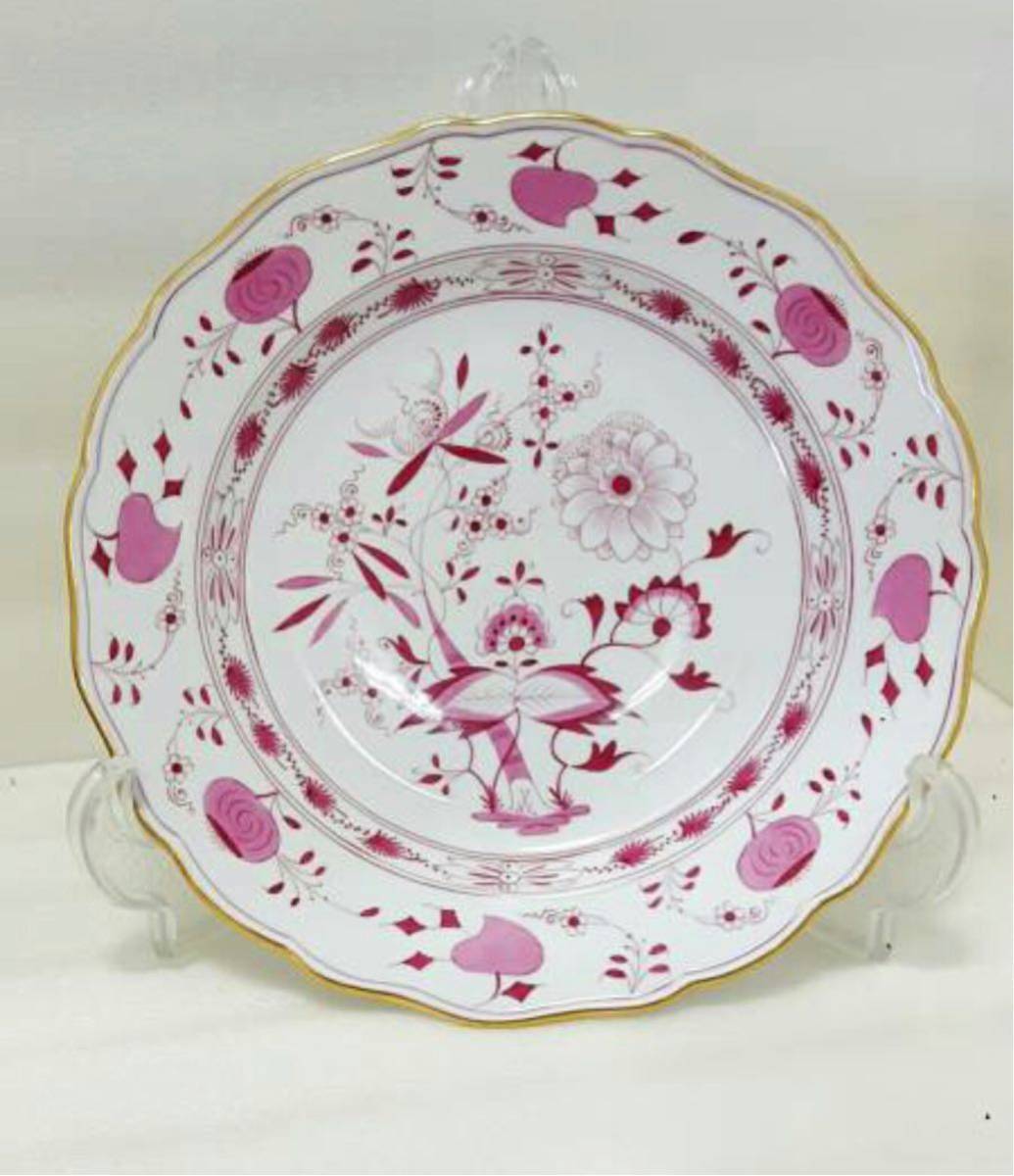 希少 マイセン ブルーオニオン ピンク 飾り皿 プレート 一級品 径 24.5 高さ 3.5㎝ 本物保証　展示品　未使用