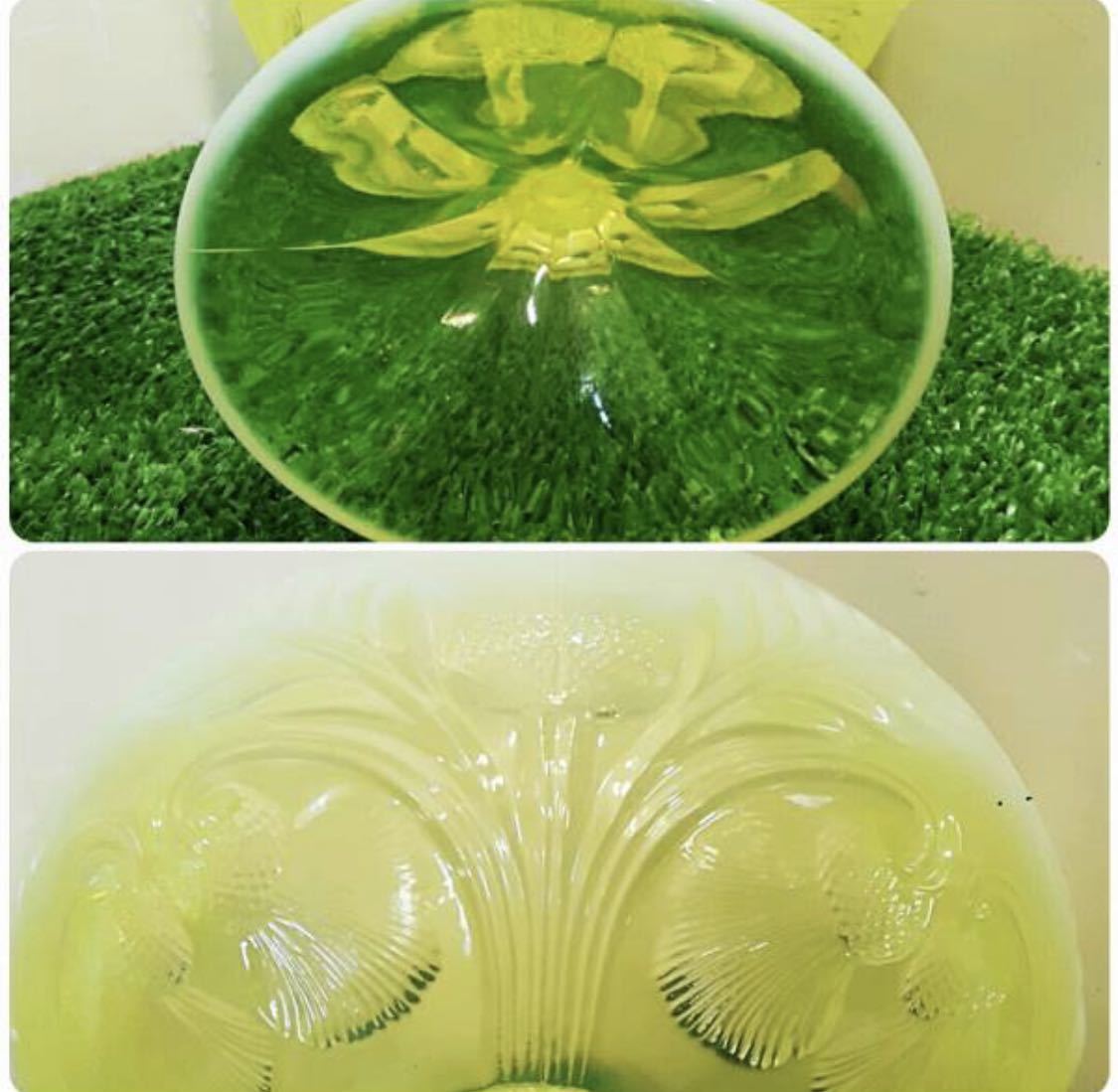 未使用☆ 展示品☆ 希少 ウラン ガラス コンポート 食器 黄緑 高 未使用☆ 展示品☆ 希少 ウラン ガラス コンポート 食器 黄緑 高