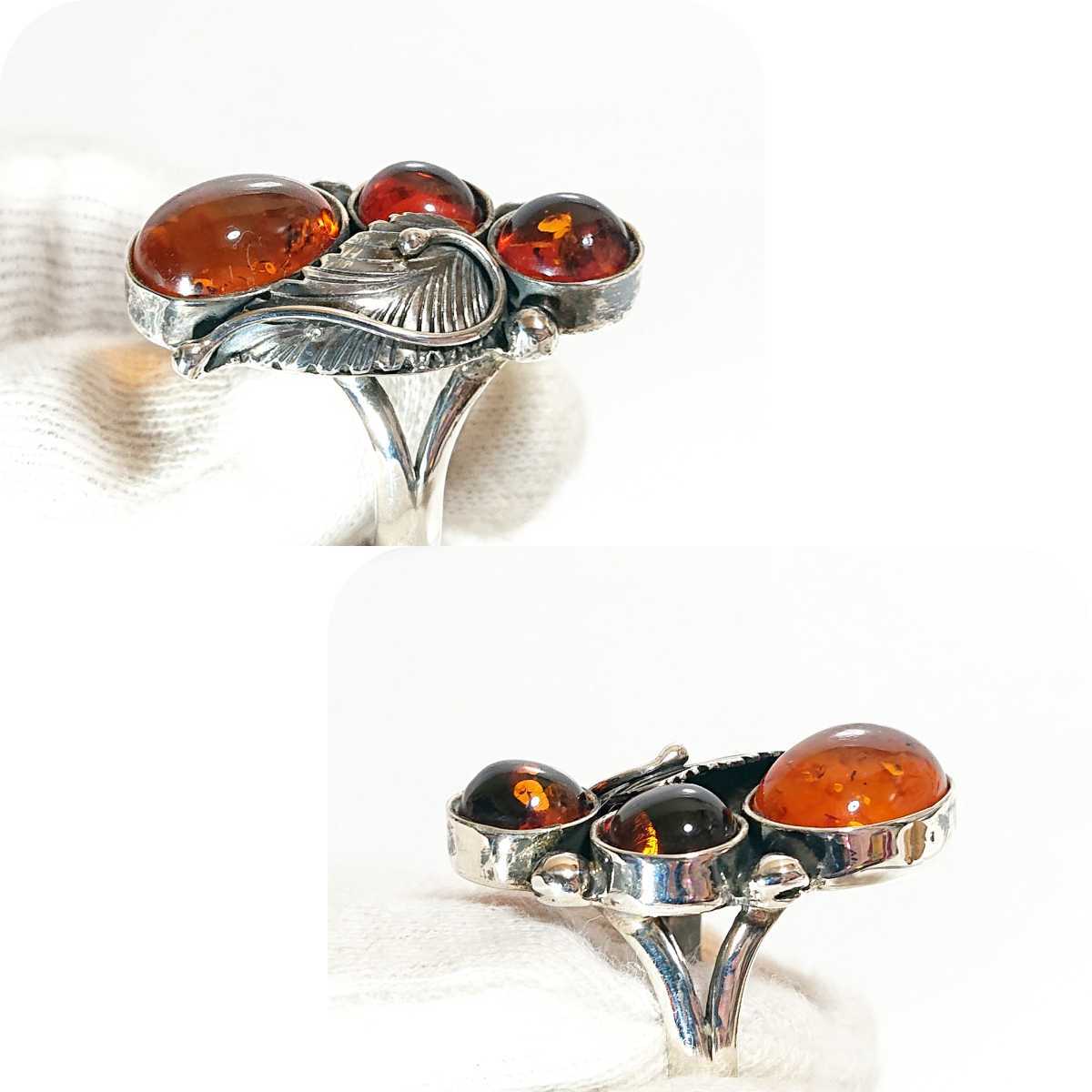 4638 SILVER925 янтарь кольцо 17 номер серебряный 925 янтарь ko Haku античный retro индеец ювелирные изделия navajo native лист красивый камень 