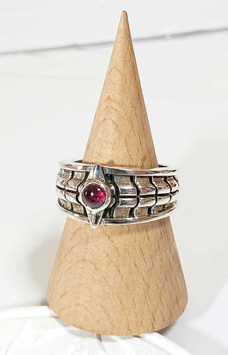 3664 SILVER925ske il garnet ring 21 number silver 925 -ply thickness .u Logo unisex flat strike . red natural stone red gothic stylish 