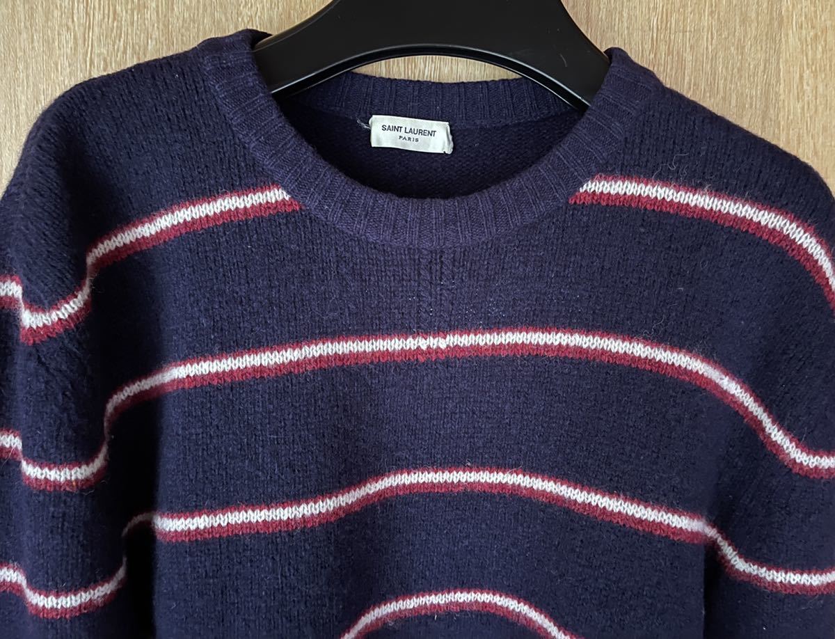 即決】定価9万 希少 14AW サンローランパリ ボーダーニット S セーター
